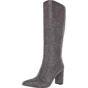 INC Paiton Block Heel Rhinestone Sparkle Knee High Pewter Crystal Boots